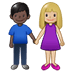 👩🏼‍🤝‍👨🏿 woman and man holding hands: medium-light skin tone, dark skin tone display on Samsung